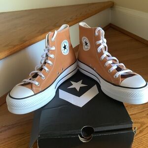 Women’s Converse High-Top Platform Sneakers in Gingersnap/white/black.